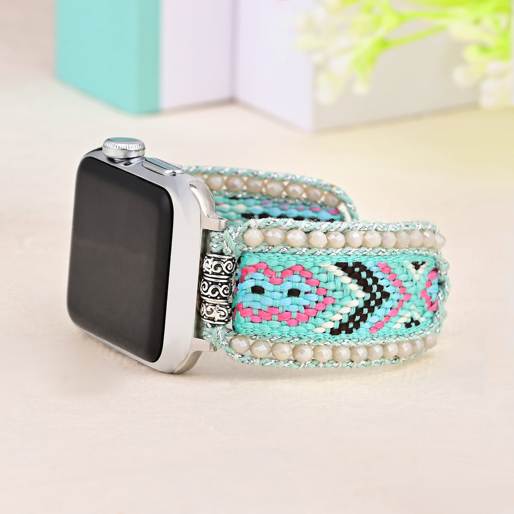 Mint Green Boho Style Nylon Webbing Woven Apple Watch Strap Band