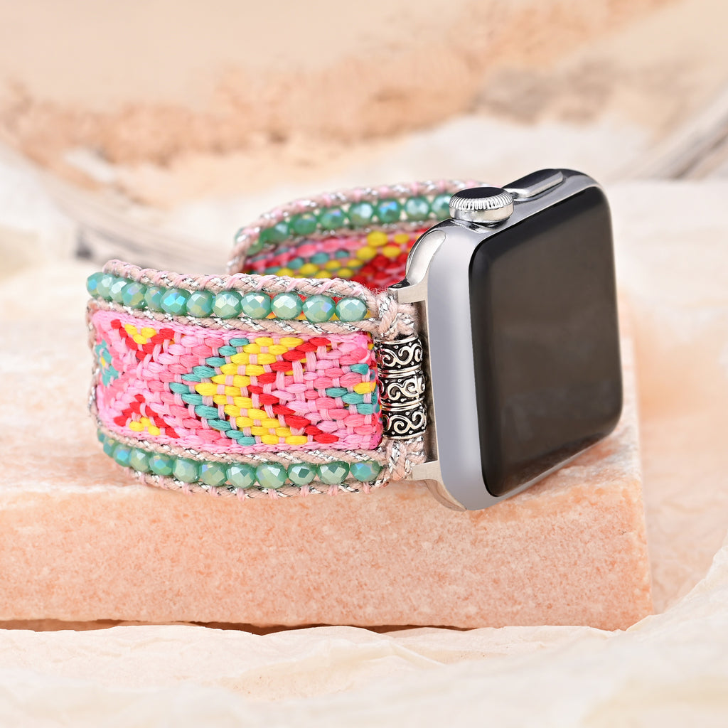 Pink Boho Style Nylon Webbing Woven Apple Watch Strap Band