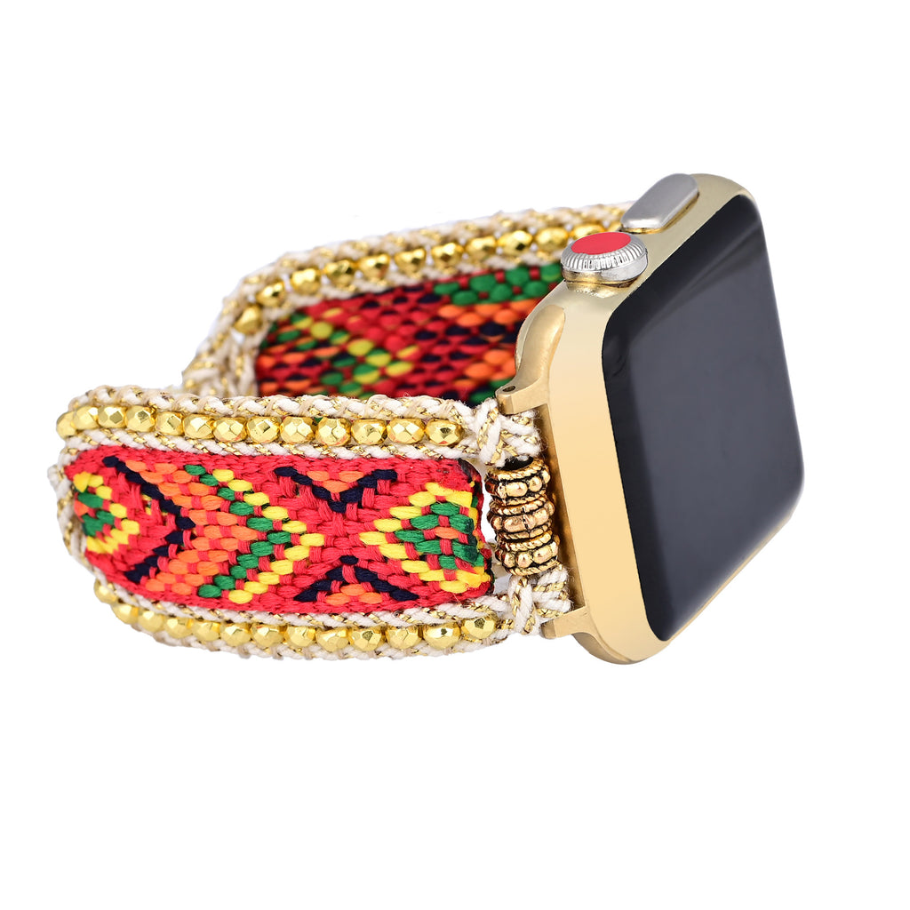 Gold Red Boho Style Nylon Webbing Woven Apple Watch Strap Band