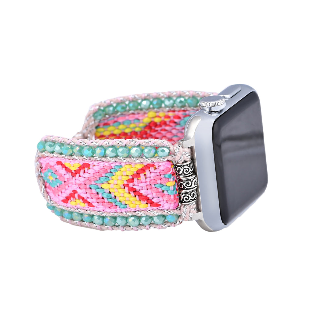 Pink Boho Style Nylon Webbing Woven Apple Watch Strap Band