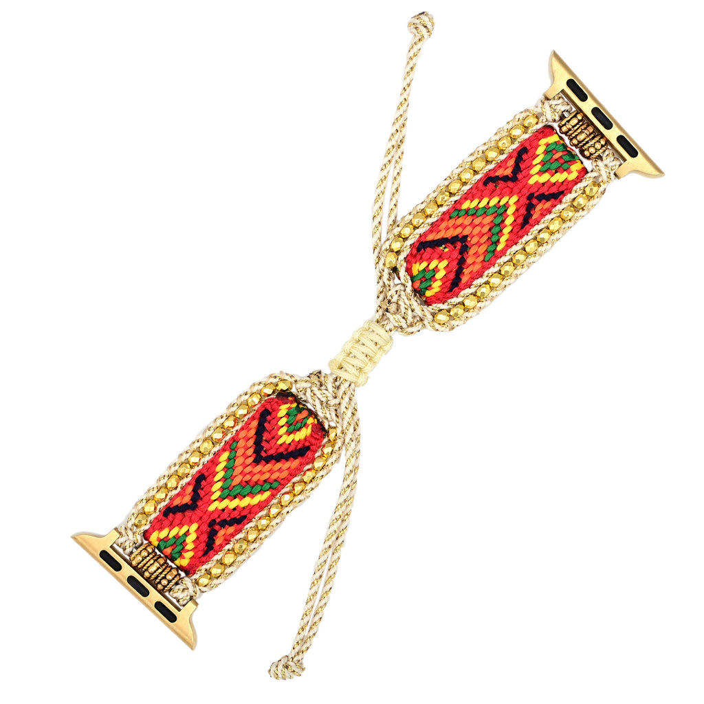 Gold Red Boho Style Nylon Webbing Woven Apple Watch Strap Band