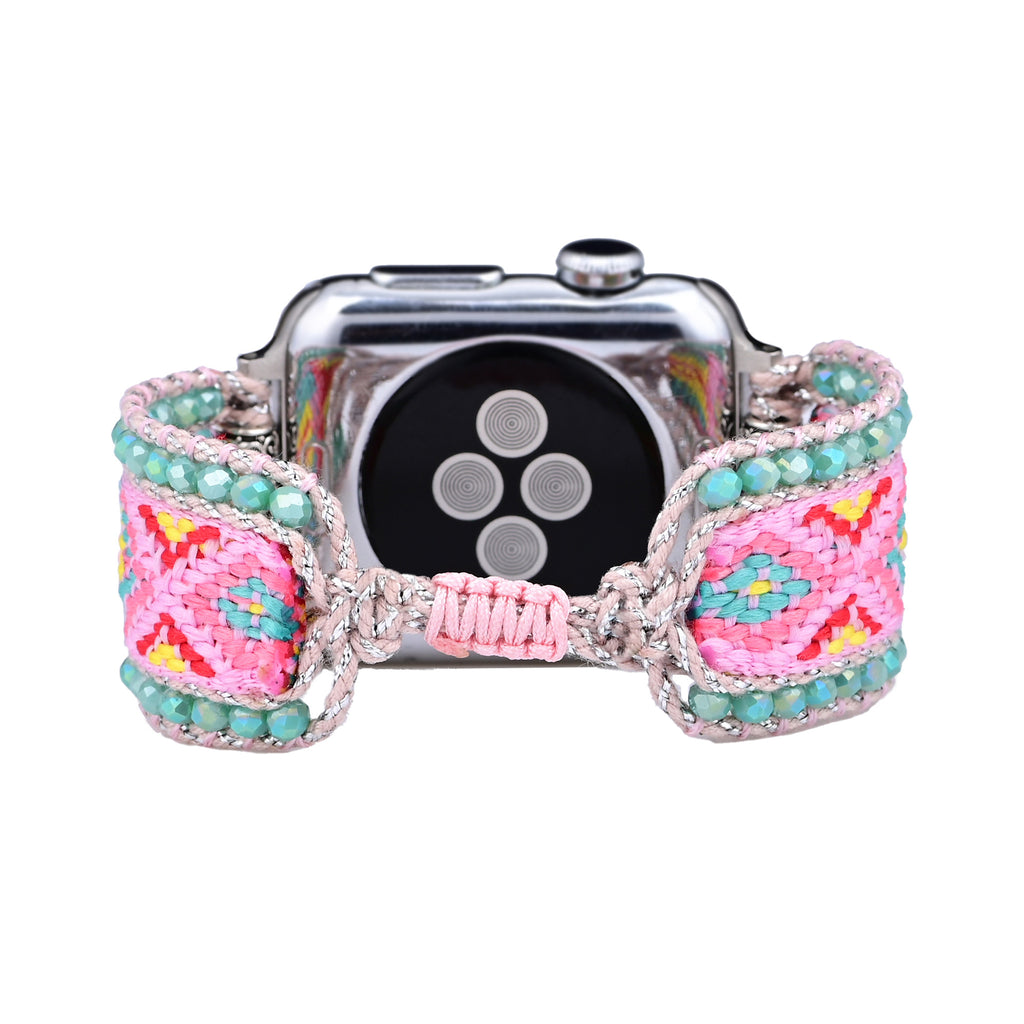 Pink Boho Style Nylon Webbing Woven Apple Watch Strap Band