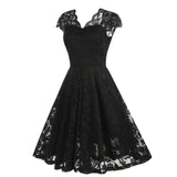 1950s Floral Lace Swing V Collar Dress