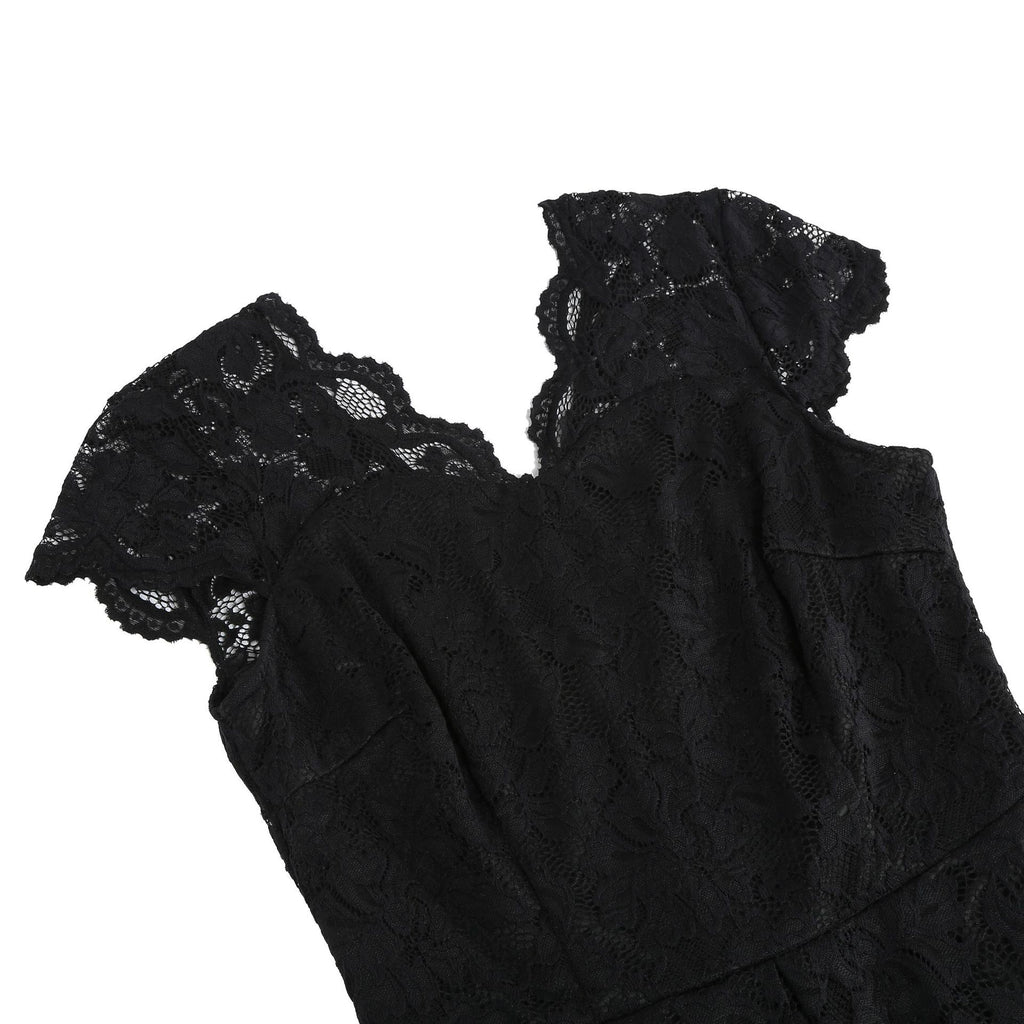 1950s Floral Lace Swing V Collar Dress