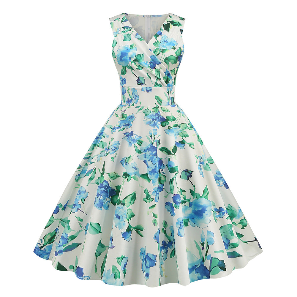 1950s Floral Print Swing Party Dress