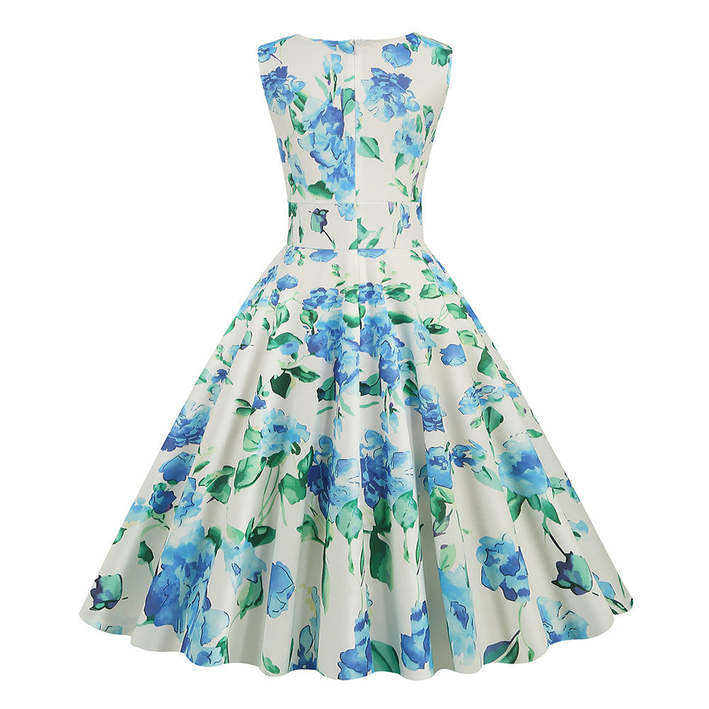 1950s Floral Print Swing Party Dress