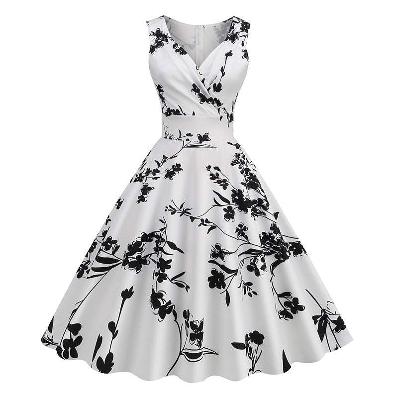 1950s Floral Print Swing Party Dress