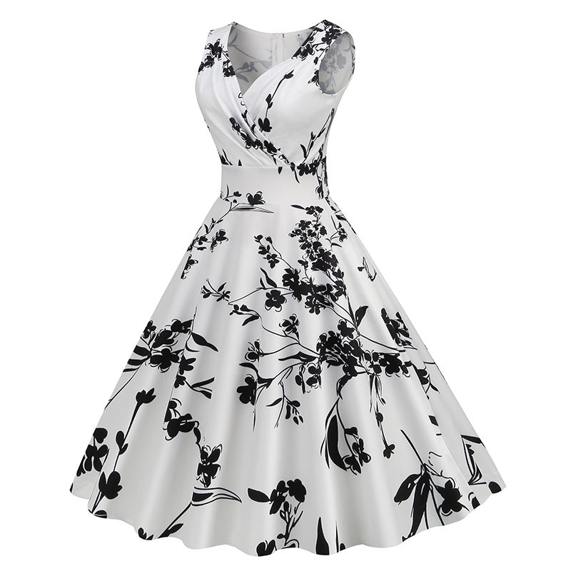 1950s Floral Print Swing Party Dress
