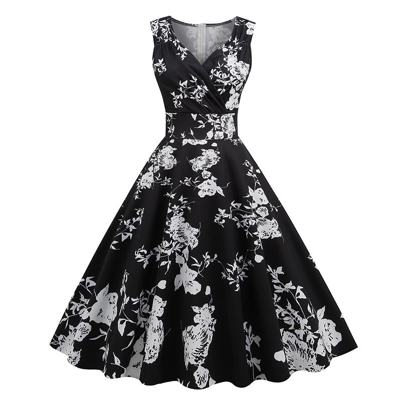 1950s Floral Print Swing Party Dress