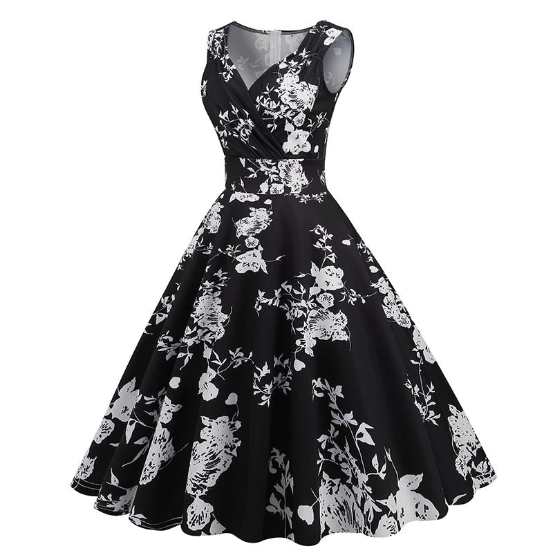 1950s Floral Print Swing Party Dress