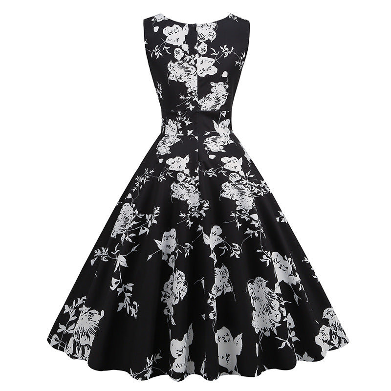 1950s Floral Print Swing Party Dress
