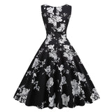 1950s Floral Print Swing Party Dress