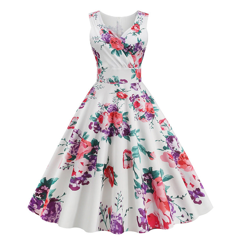 1950s Floral Print Swing Party Dress