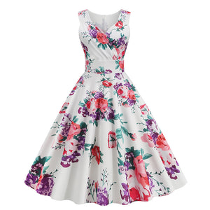 1950s Floral Print Swing Party Dress