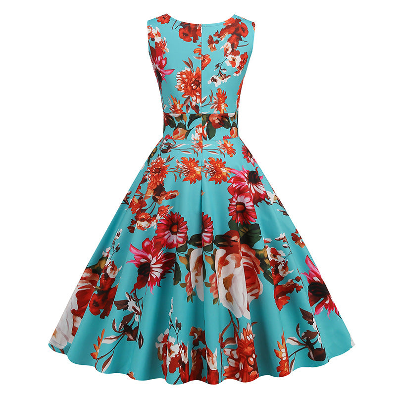 1950s Floral Print Swing Party Dress