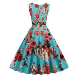 1950s Floral Print Swing Party Dress