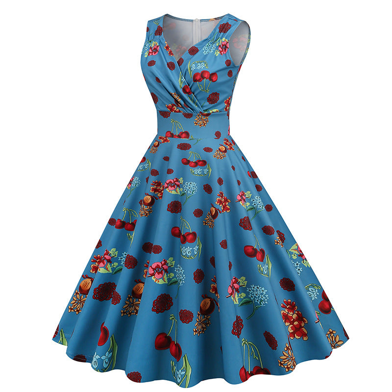 1950s Floral Print Swing Party Dress