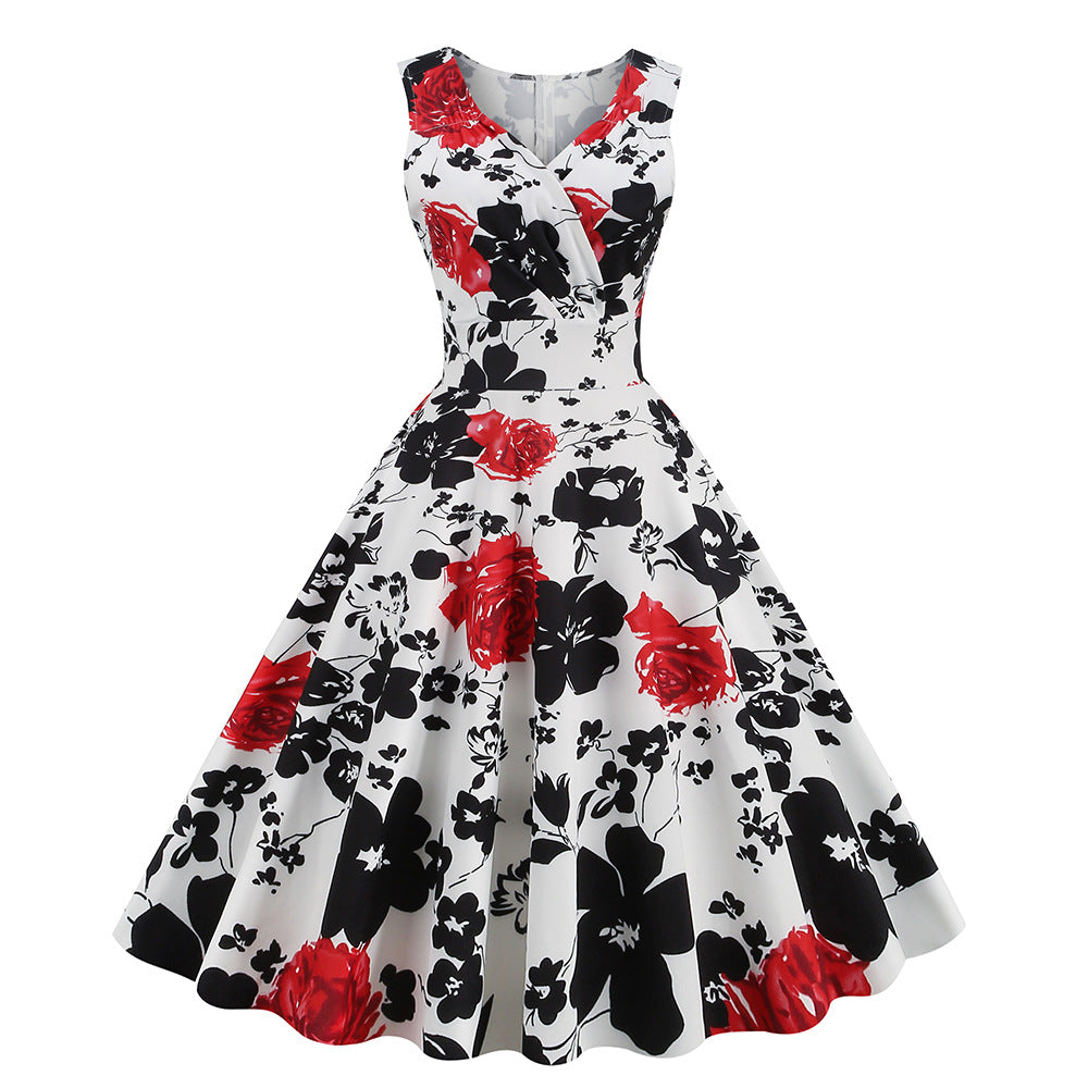 1950s Floral Print Swing Party Dress