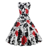 1950s Floral Print Swing Party Dress
