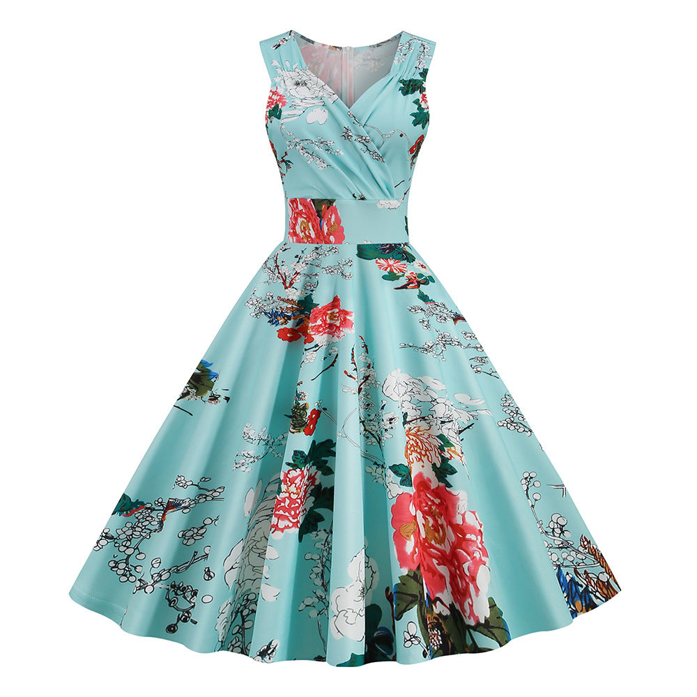 1950s Floral Print Swing Party Dress