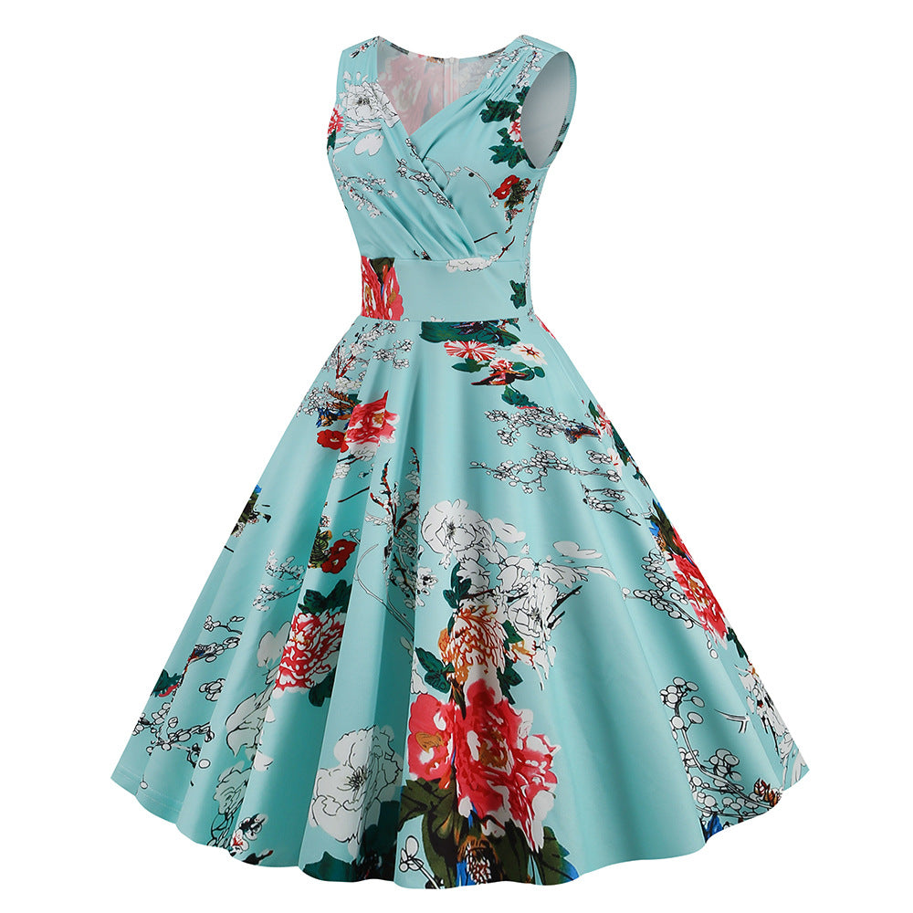 1950s Floral Print Swing Party Dress
