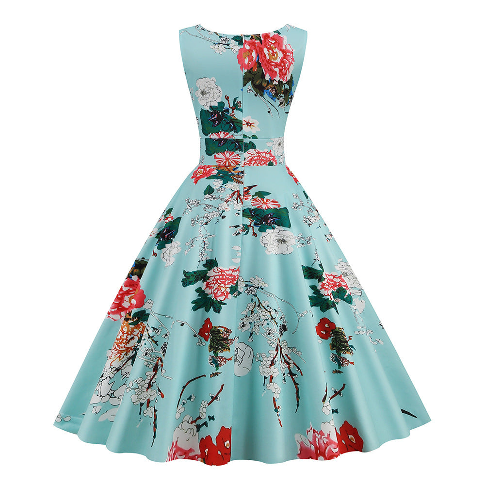 1950s Floral Print Swing Party Dress