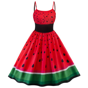 1950s Fruit Watermelon Swing Dress