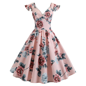1950s Pink Floral Swing Dress