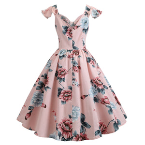 1950s Pink Floral Swing Dress