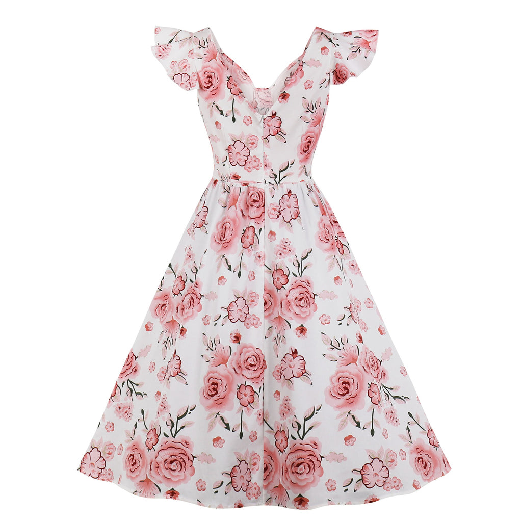 1950s Pink Floral Swing Dress