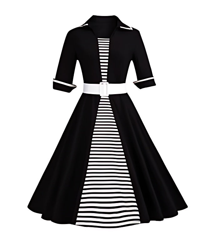 1950s Stripe Patchwork Swing Dress