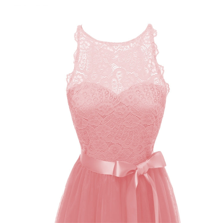 Pink 1950s Lace Belted Bow Swing Dress
