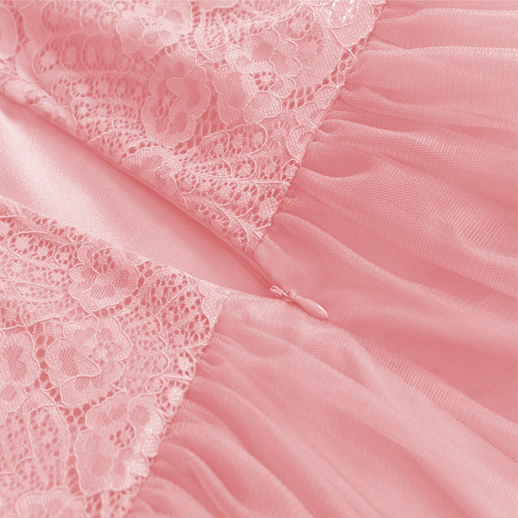 Pink 1950s Lace Belted Bow Swing Dress