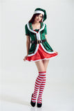 Deluxe Adult Sexy Women Santa Clause Costume Christmas Mini Dress Green Elf Xmas Home Party Costume