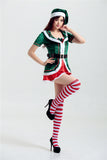 Deluxe Adult Sexy Women Santa Clause Costume Christmas Mini Dress Green Elf Xmas Home Party Costume