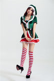 Deluxe Adult Sexy Women Santa Clause Costume Christmas Mini Dress Green Elf Xmas Home Party Costume