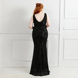 Plus Size Deep V Neck Gold Sequin Evening Dress Women Sexy Party Maxi Dress Long Prom Dress