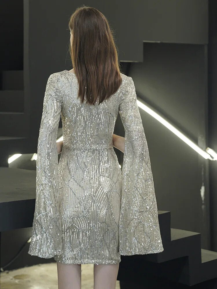 Women Prom Dress Sexy Sequin Long Sleeve Party Bodycon Dress