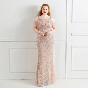 Plus Size Women New Off Shoulder Party Bodycon Maxi Dress Elegant V Neck Gold Sequin Evening Dress