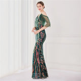 Elegant Beading Evening Dress Women Green Sequin Party Strap Maxi Dress Long Prom Dress