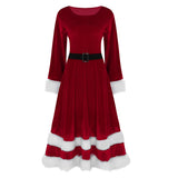 Womens Ladies Mrs Santa Claus Costume Christmas Cosplay Fancy Party Dress Soft Velvet Scoop Neck Long Sleeves Adults Xmas Outfit