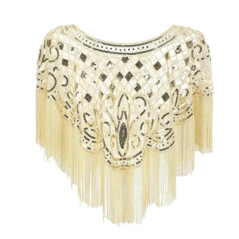 Vintage 1920s Scarves Pashmina Tassel Beaded Flapper Shawl Women Luxury Sequin Mesh Cape Cover Up Shawls and Wraps