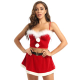 Women Girls Christmas Xmas Costume Miss Santa Claus Fancy Dress Outfit Winter Casual Y2K Corset Crop Top with A-line Skirt Set