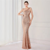 Women New Design Slash Neck Party Maxi Dress One Shoulder Sequin Evening Dress Long Prom Dress