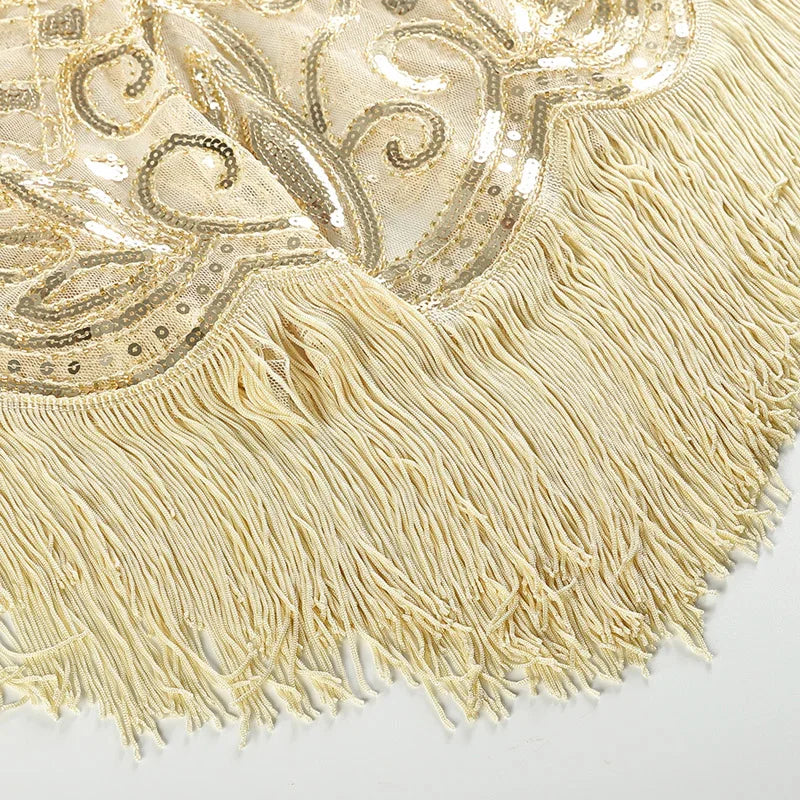 Vintage 1920s Scarves Pashmina Tassel Beaded Flapper Shawl Women Luxury Sequin Mesh Cape Cover Up Shawls and Wraps