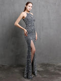 Women Slit Sexy Party Maxi Dress Off Shoulder Sequin Evening Dress