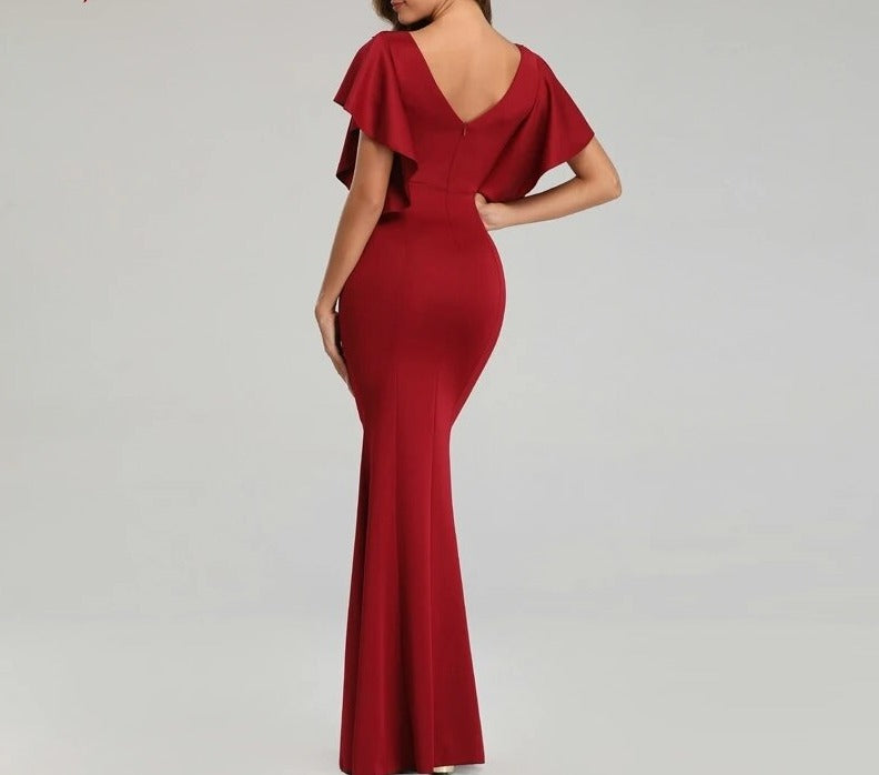 See-through V-neck Appliques Beaded Evening Dress Elegant Party Long Dress