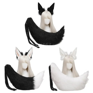 Animal Wolf Ears Headdress Tail Set Plush Handmade Costume Set Anime for Halloween Christmas Cosplay Accessories