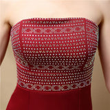 Burgundy Off Shoulder Soft Satin Rhinestone Dress Sexy Slit Evening Dress Women's Party Maxi Dress Long Prom Dress