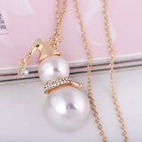 Cute Snowman Pendant Long Necklace Women Gold Color Pearl Jewelry Wedding Jewelry Santa Claus Christmas Gifts